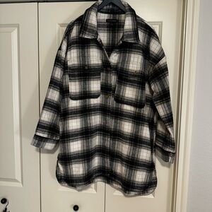 Extra long plaid shirt jacket, "shacket".   Size XL